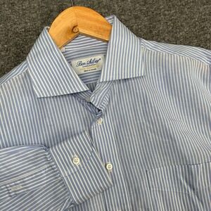 Ben Silver Charleston Shirt Men 16.5 Linen Blue Striped Quiet Luxury Classic